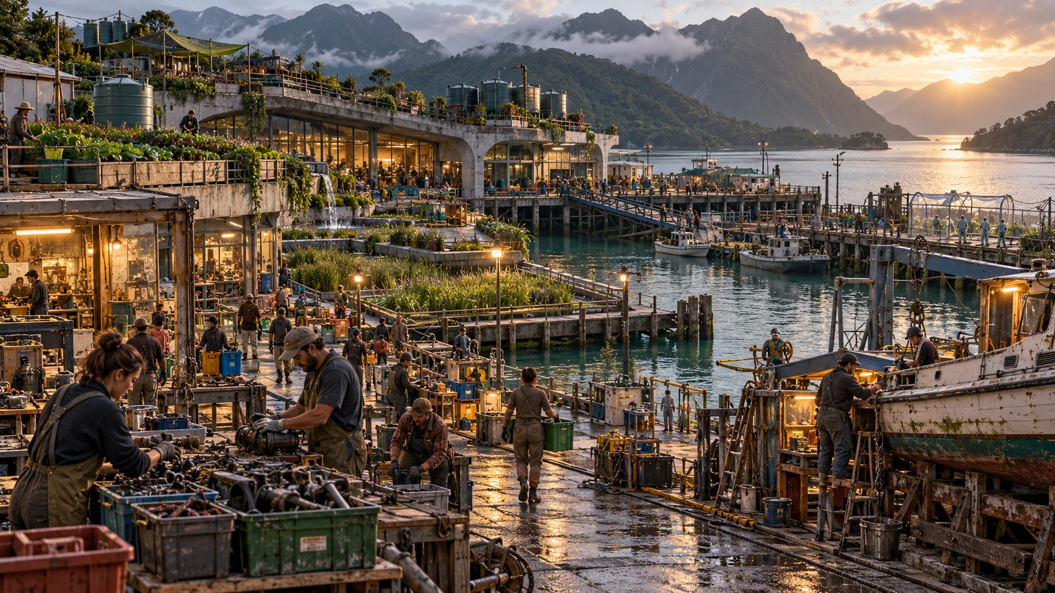 Archived generated concept art: Humans Settlement. Superseded visual direction.